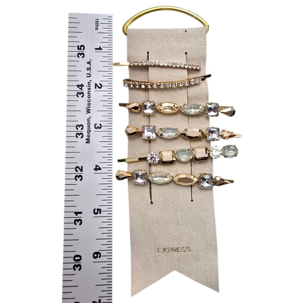 Express Hair Clip Set Women OS Gold Crystal Rhinestone Bobby Pins Glam 6pc